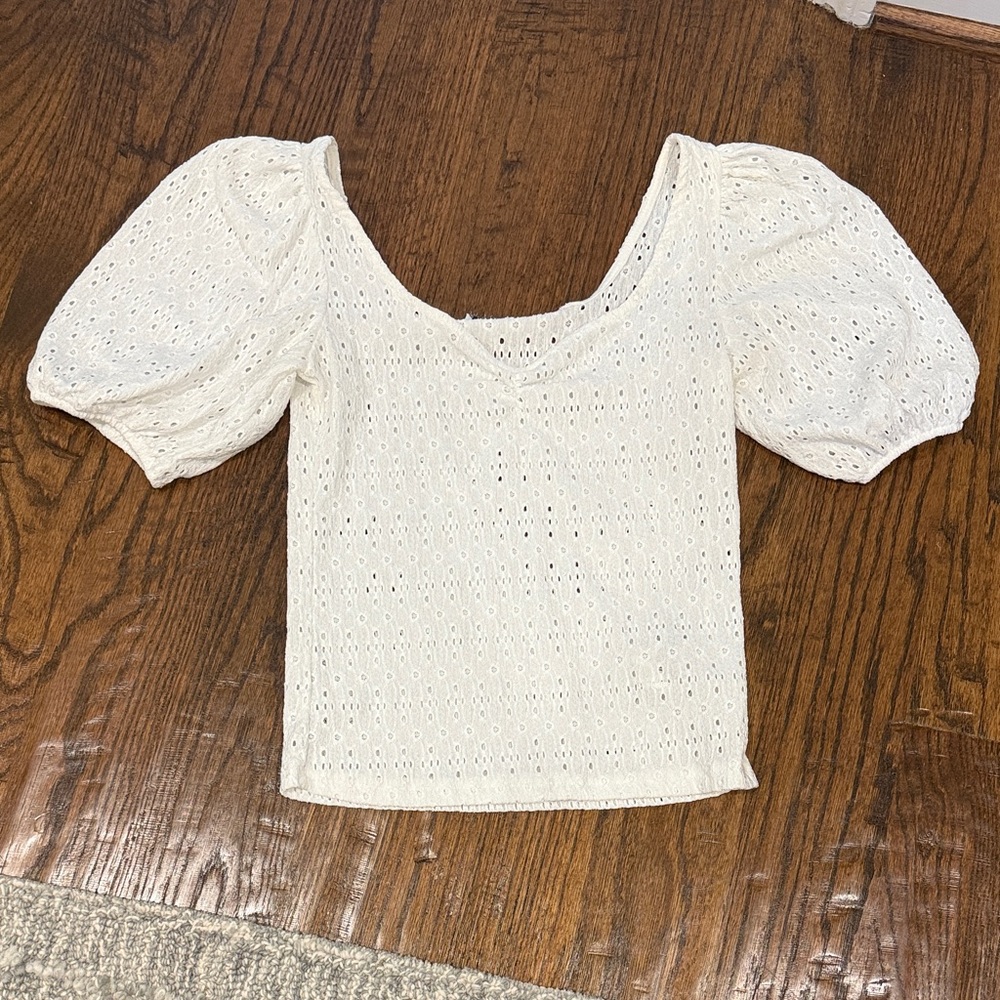 Monki White Eyelet Puff Sleeve Top